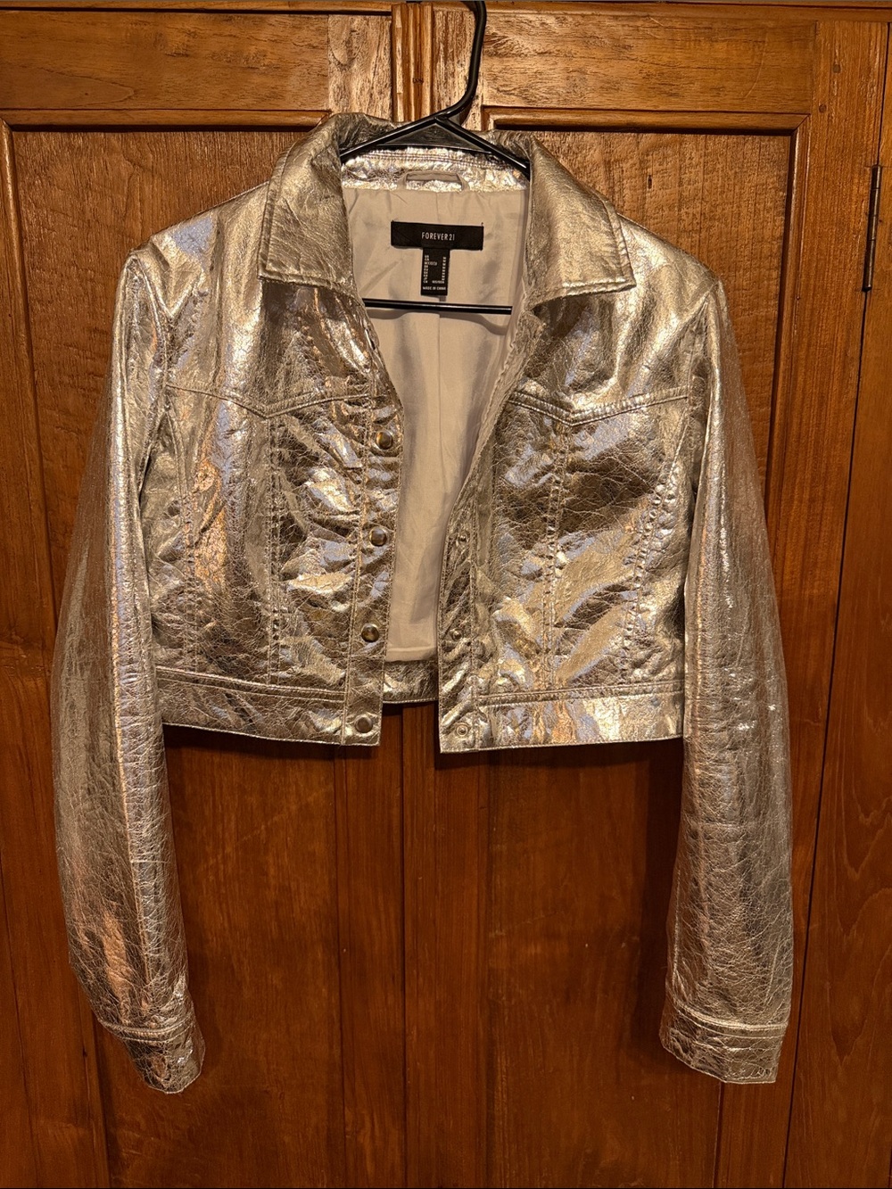 Forever 21 Metallic Silver Cropped Leather Jacket